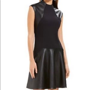 Natori Black Sleeveless Faux Leather Flare Dress